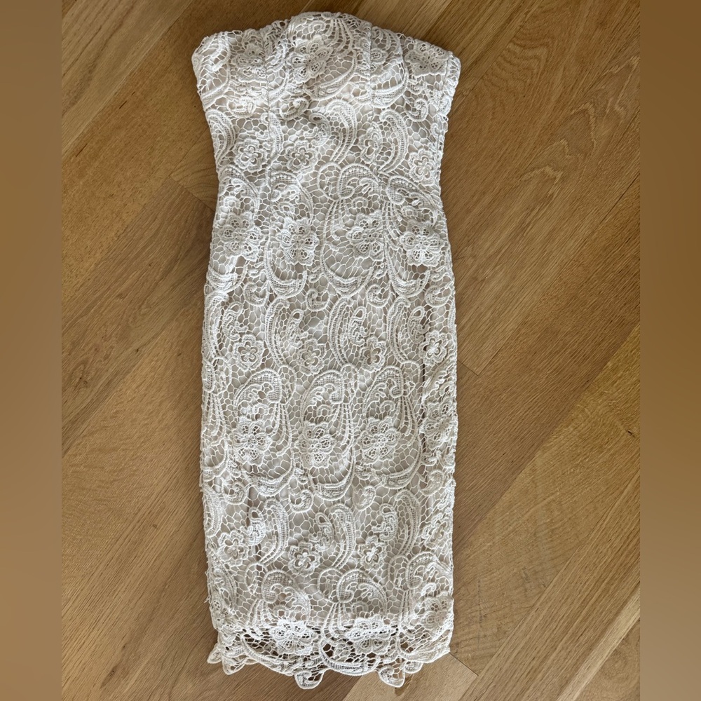 Lulu's Cream Sheath Midi Dress with Elegant Lace size small